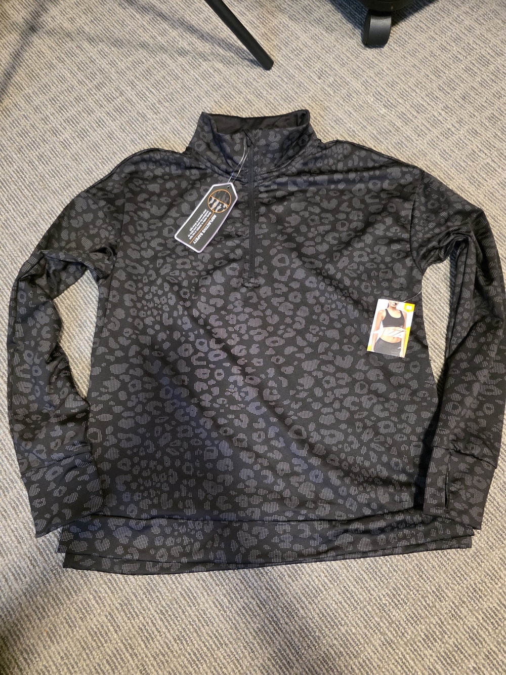 Avia Black Leopard-Print Lightweight Quarter Zip Pullover